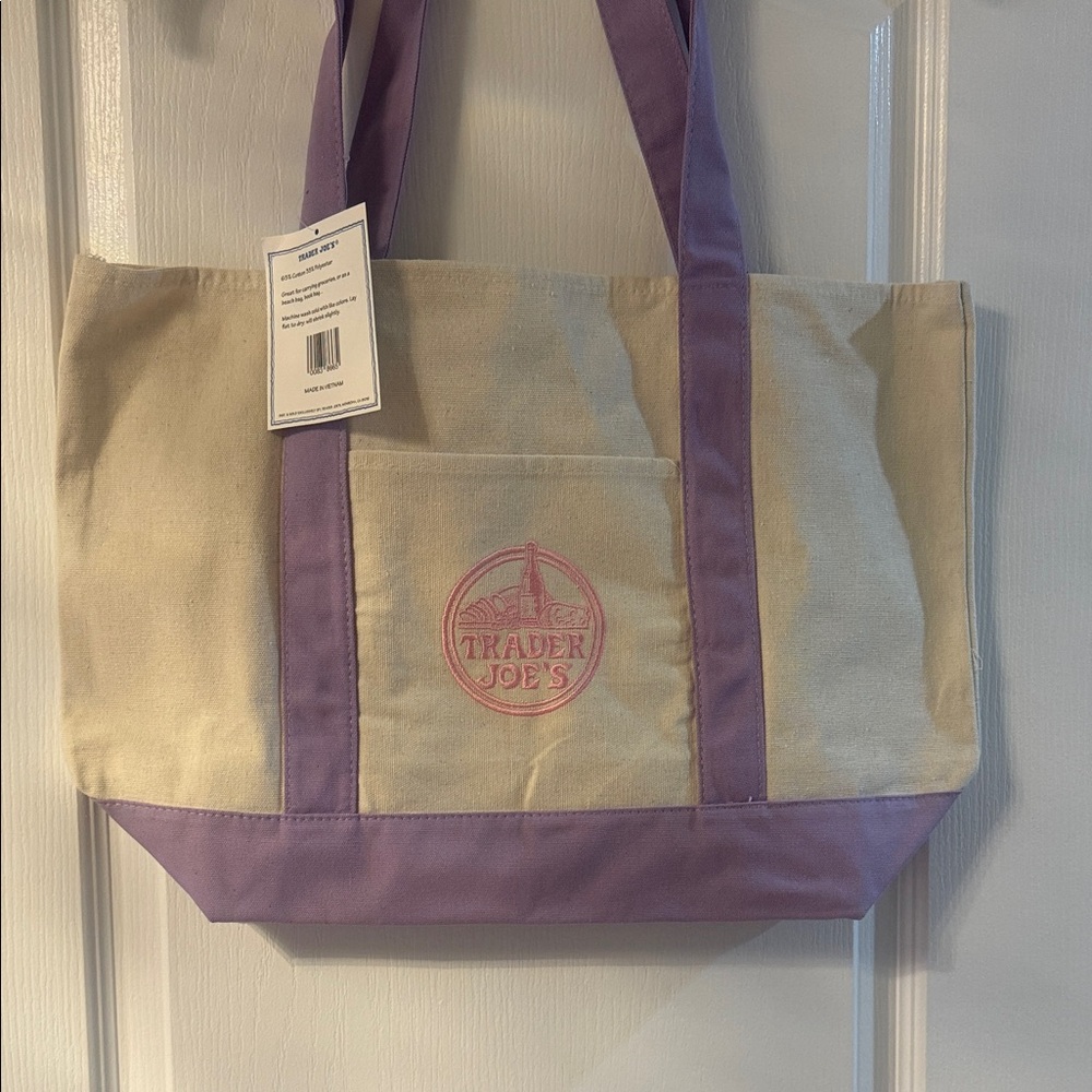 Cream and Lavender Canvas Tote Bag